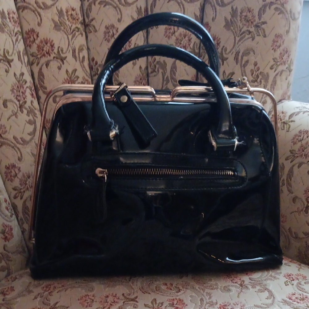 Black Patent Satchel Handbag